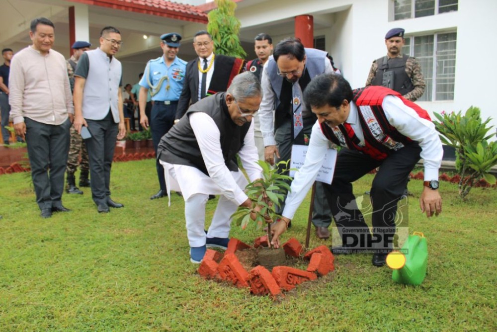 Governor of Nagaland, Nand Kishore Yadav planting a Chikoo sapling at State Institute of Hotel Management, Dimapur on September 8. (DIPR Photo)